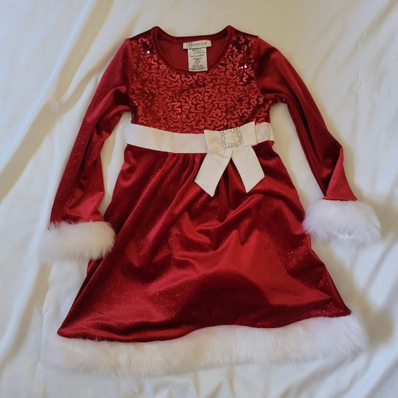 Girls Sz 5 Bonnie Jean Red Spandex Sequin Bodice Stretch Dress Christmas - Picture 1 of 3